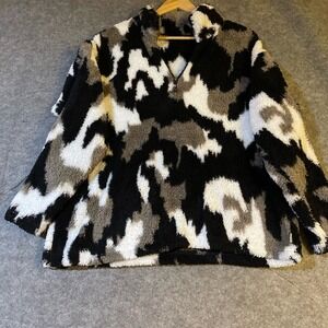 Eddie Bauer Women Half Zip Zip Fleece Sherpa Black White Grey Camo XL Cozy Soft